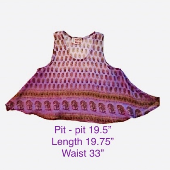 GYPSY boho chic cropped flowy tank top rayon purple paisley - Picture 4 of 7